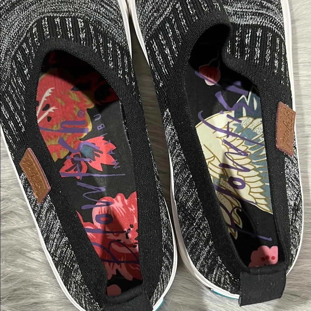 NWOT Black and Silver Gray Slip-On Sneakers